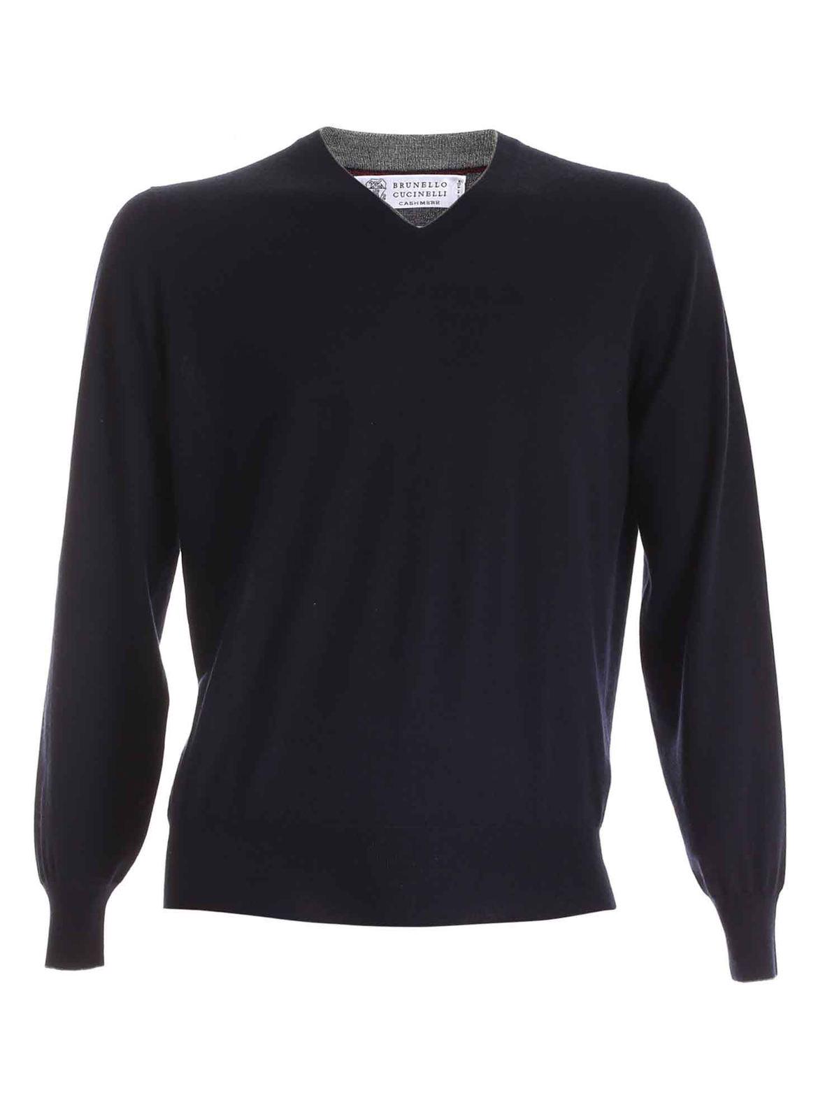 Grey edges pullover in dark blue M2300162CW425 (Brunello Cucinelli / ニット・セーター・カーディガン ) | Brunello Cucinelli (ブルネロ・クチネリ)