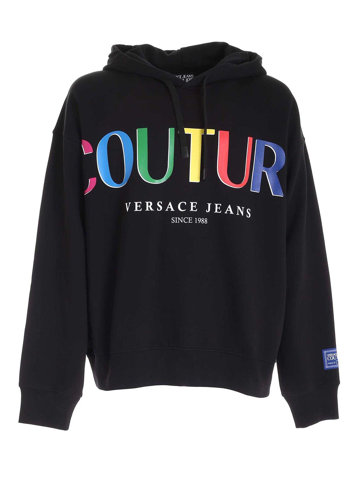 Multi logo hoodie in black 71GAIP04CF00P899 (VERSACE JEANS COUTURE / スウェット・フーディー ) | VERSACE JEANS COUTURE (ヴェルサーチェ ジーンズ クチュール)