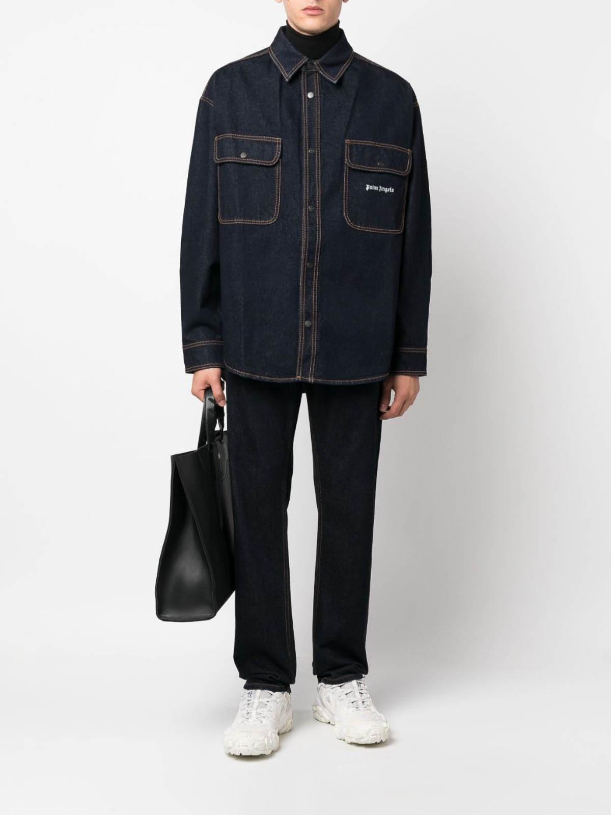 logo-embroidered denim shirt PMYD020F23DEN0014601 (Palm Angels / シャツ・ブラウス ) | Palm Angels (パームエンジェルス)(1)