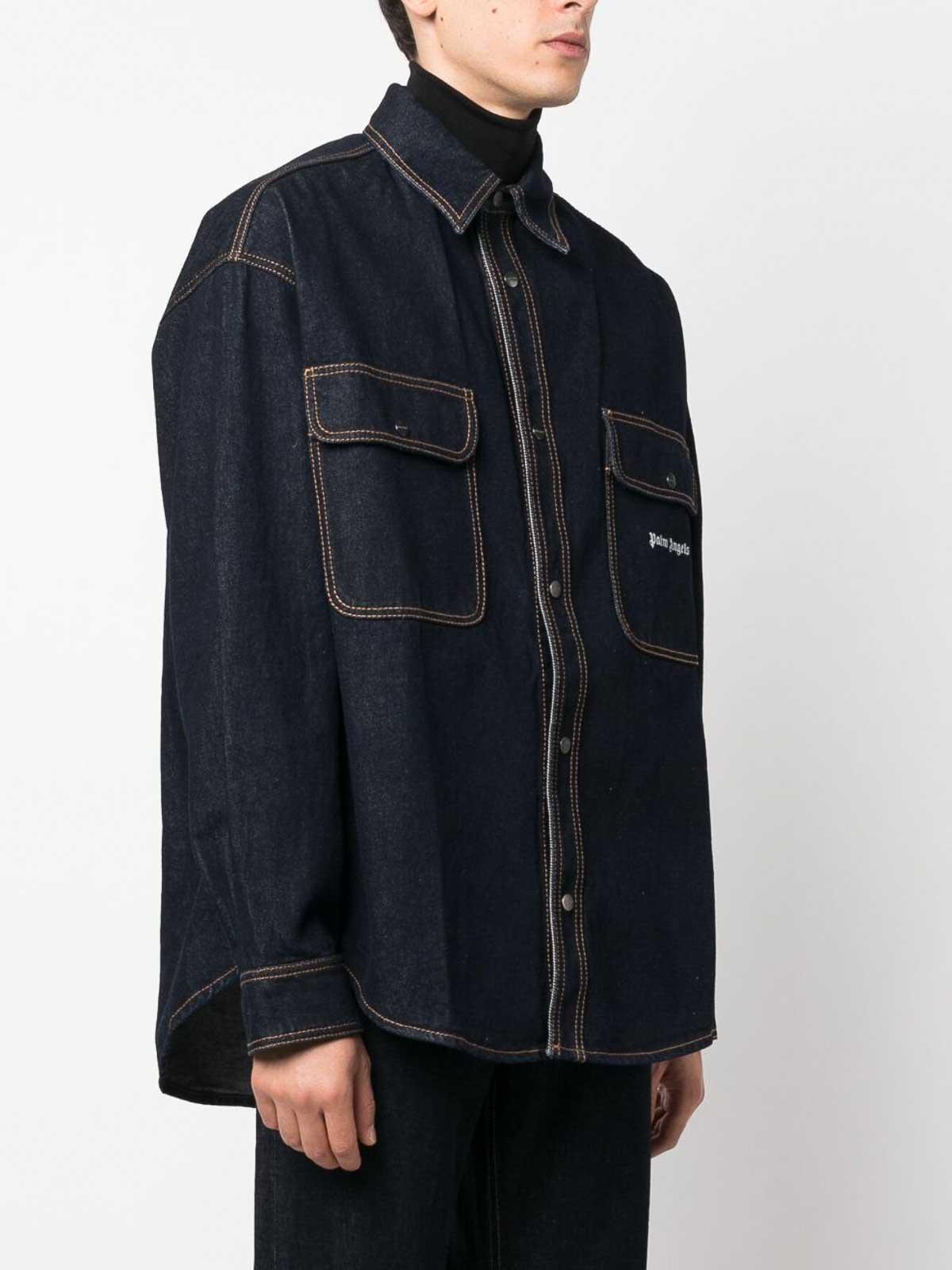 logo-embroidered denim shirt PMYD020F23DEN0014601 (Palm Angels / シャツ・ブラウス ) | Palm Angels (パームエンジェルス)(3)