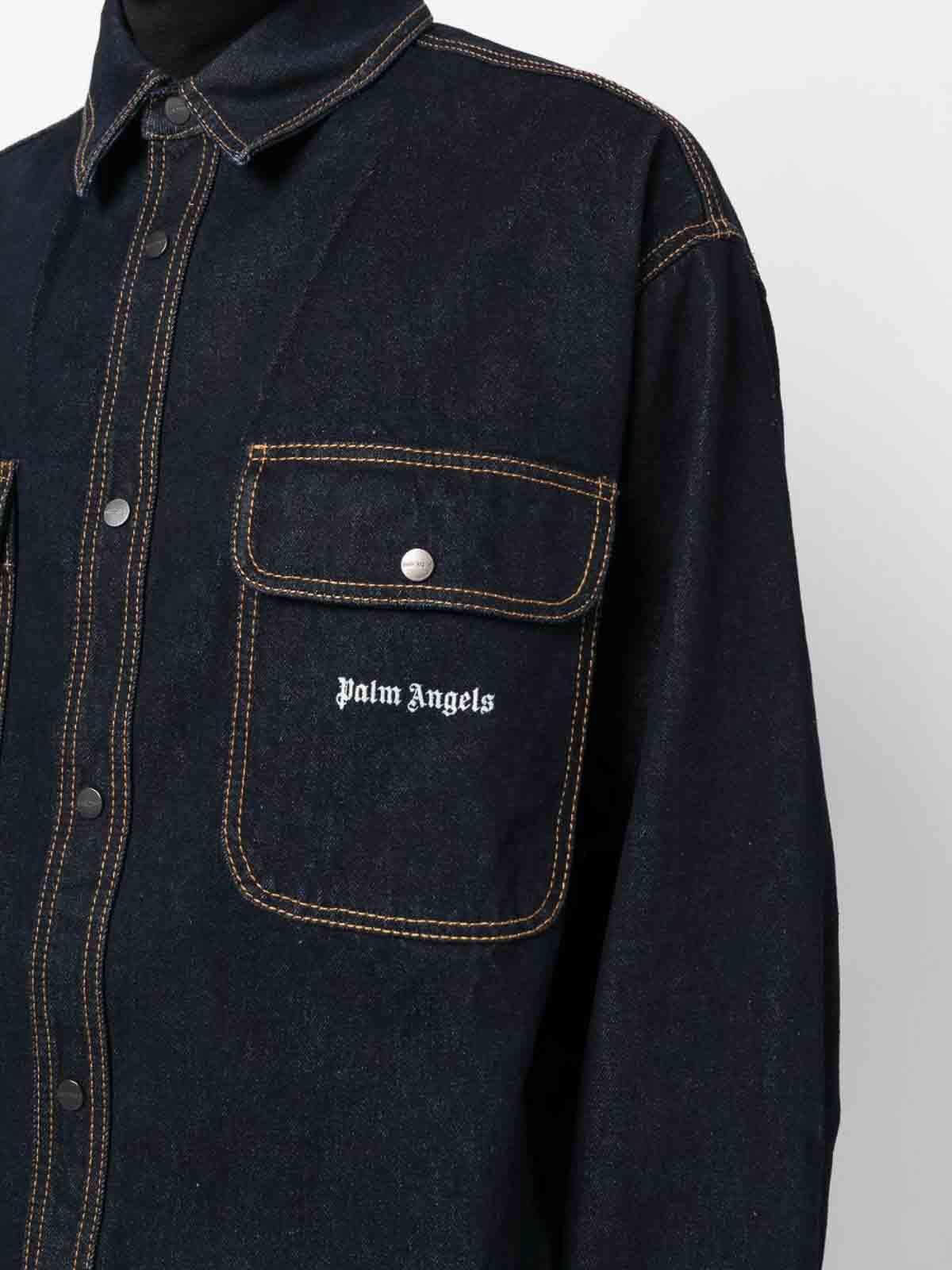 logo-embroidered denim shirt PMYD020F23DEN0014601 (Palm Angels / シャツ・ブラウス ) | Palm Angels (パームエンジェルス)(4)