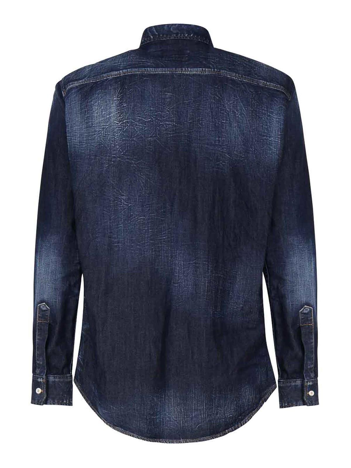 Denim Shirt With Logo Plaque S71DM0658S30341470 (Dsquared2 / シャツ・ブラウス ) | Dsquared2 (ディースクエアード)(1)