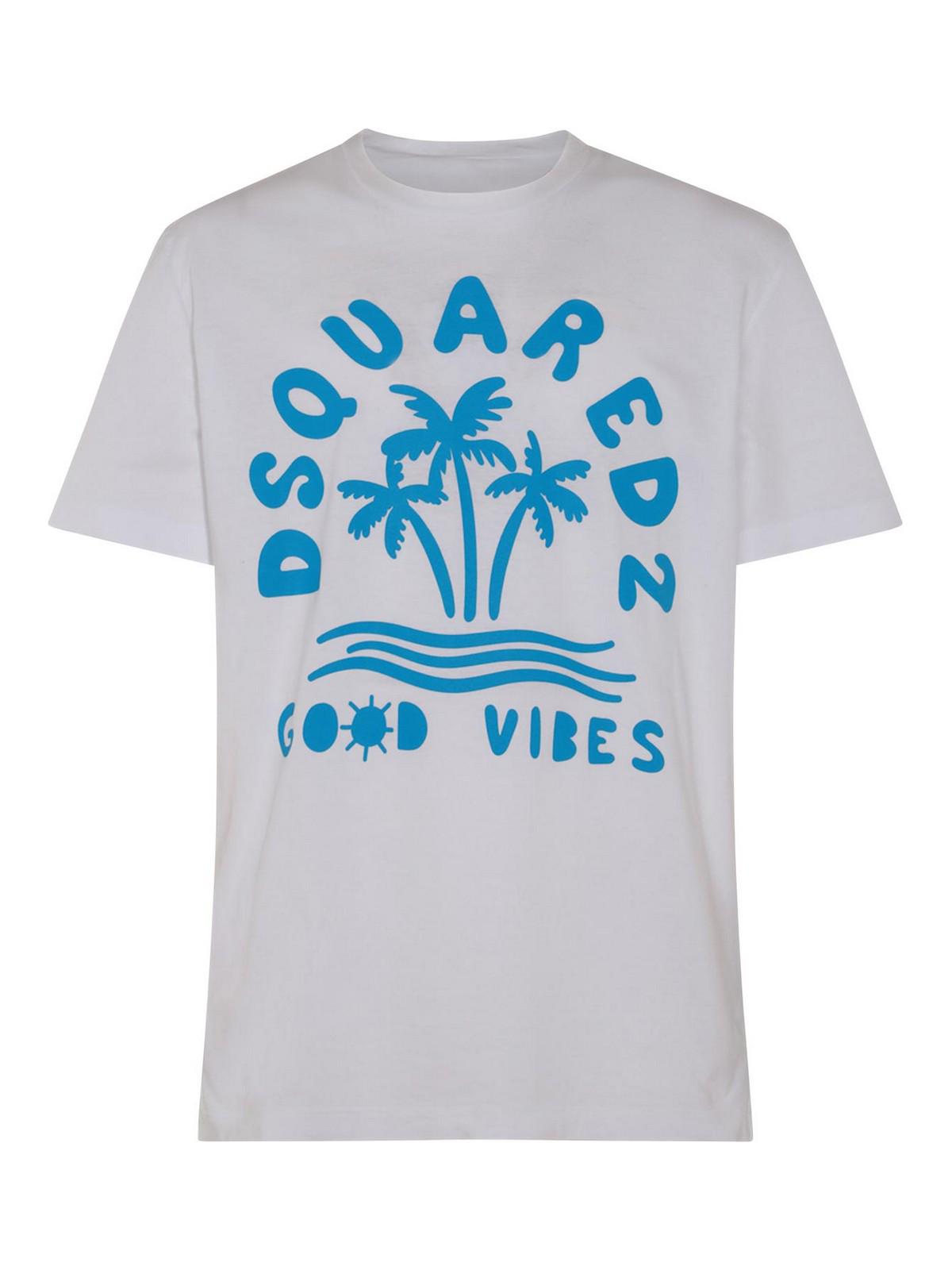 White And Light Blue Cotton T-Shirt S71GD1386S22507100 (Dsquared2 / Tシャツ・カットソー ) | Dsquared2 (ディースクエアード)